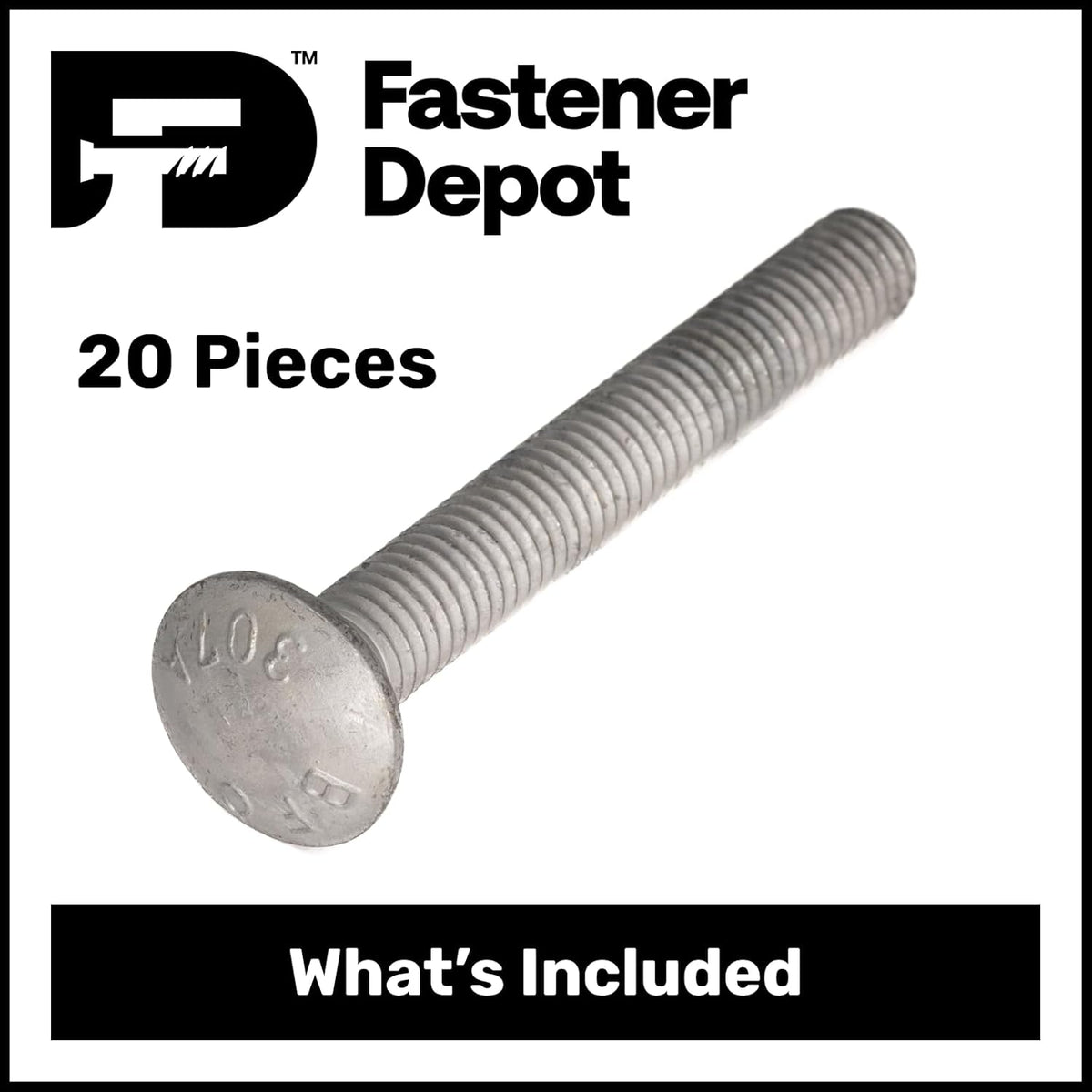 3/4"-10 x 3 (20 Pack) Hot Dipped Galvanized Carriage Bolt Grade 307A for Exterior Use by Fastener
