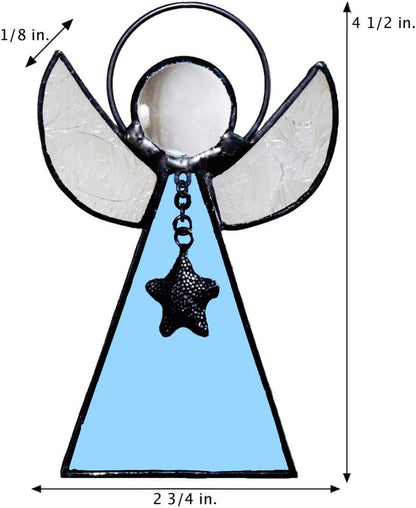 Angel Ornament Sun Catcher Blue Stained Glass Window Hanging Christmas Tree Decoration J Devlin ORN