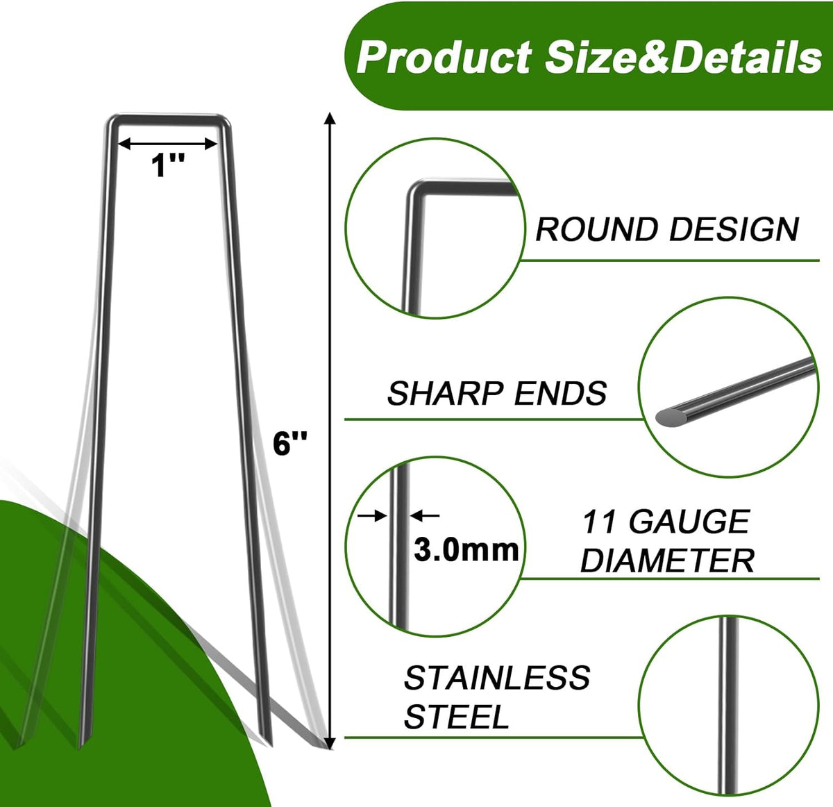 AAGUT 6 Inch 100 Pack Black Landscape Staples Tent Stakes 11 Gauge Heavy Duty Yard Stakes for