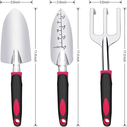 Garden Tool Set, 3 Pieces Aluminum Heavy Gardening Kit Including Hand Shovel, Transplant Shovel and