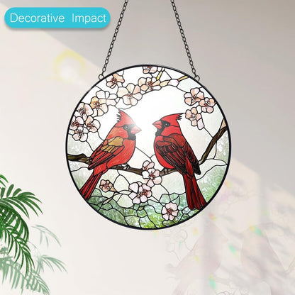 Cardinal Suncatcher Stained Glass Window Hanging - 8” Stained Glass Suncatchers for Windows - Sun