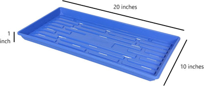 SUNPACK 10" x 20" Heavy Duty Shallow Plastic Seed Starting Tray, Blue, 1" - Lined with Drainage