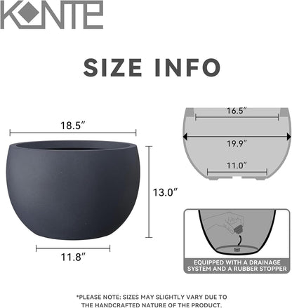 Kante 19.9" Dia Round Concrete Planter, Outdoor/Indoor Large Bowl Plant Pots with Drainage Hole and