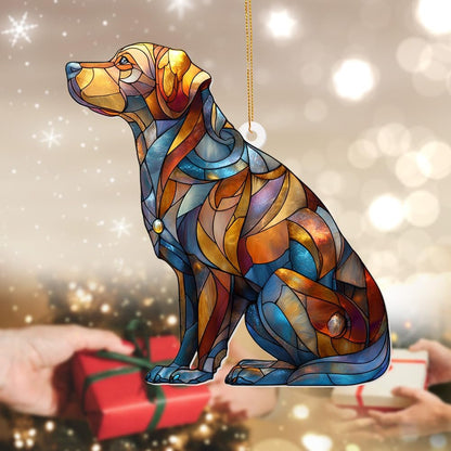 Acrylic Stained Glass Style Dog Ornament – Labrador Retriever Window Hanging Suncatcher, Pet