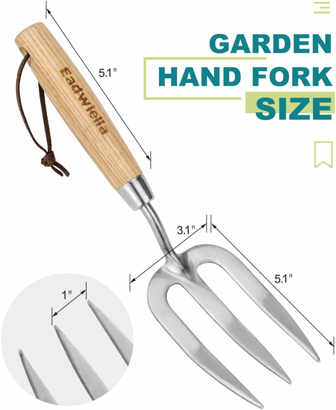 Garden Fork Hand Tool Small Weeding Fork 12 Inch with 3 Pointed Tines Wood Handle for Gardening