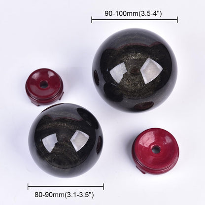 JIC Gem Large Golden Obsidian Crystal Sphere Quartz Crystal Ball with Stand Healing Ornament