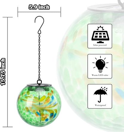 Solar Hanging Lanterns Outdoor Solar Glaze Glass Lantern Globe Hanging Outdoor Lights for Garden