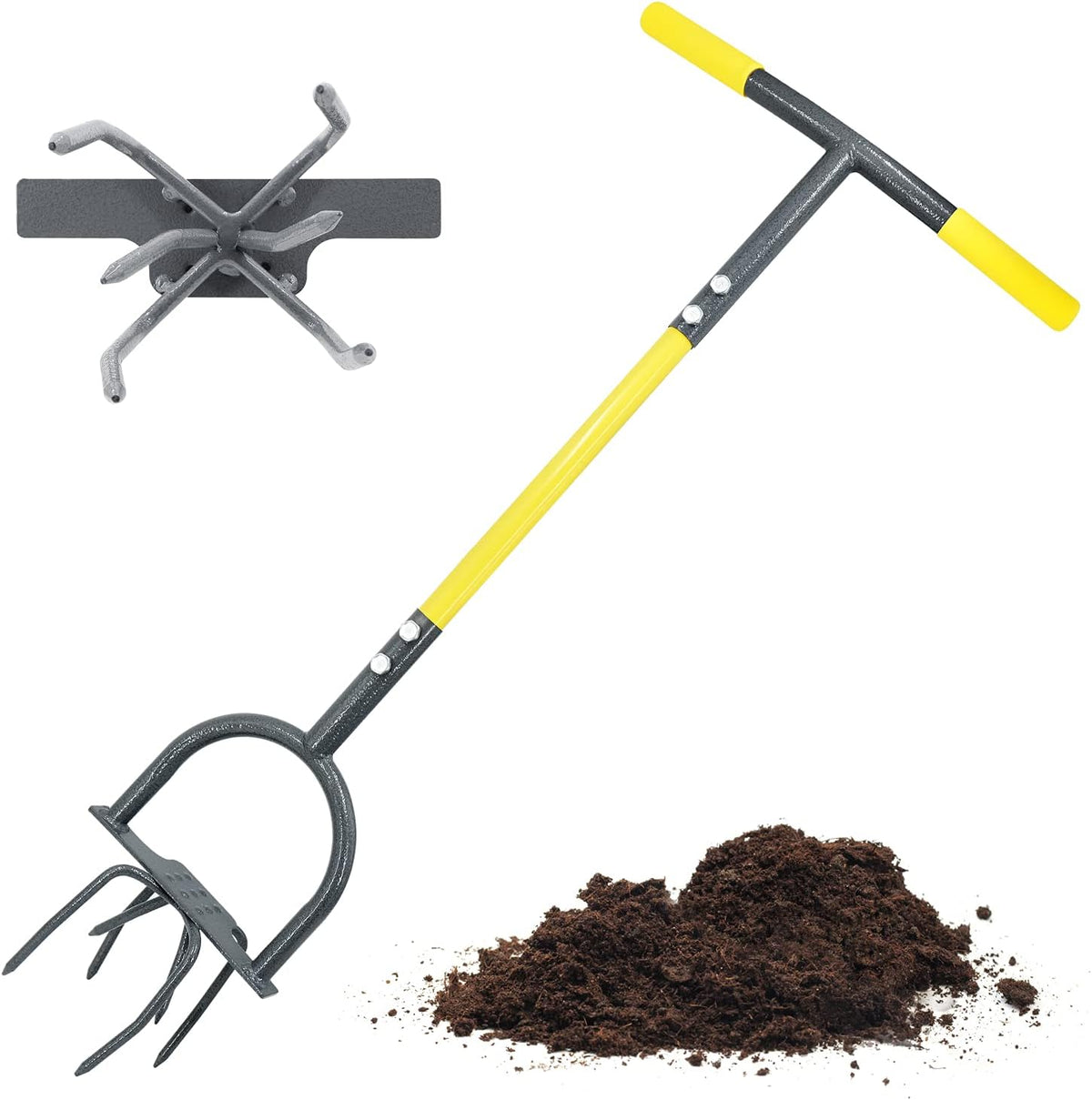 Jardineer Hand Tiller Cultivator, Twist Tiller Garden Claw Heavy Duty, Manual Soil Tiller for