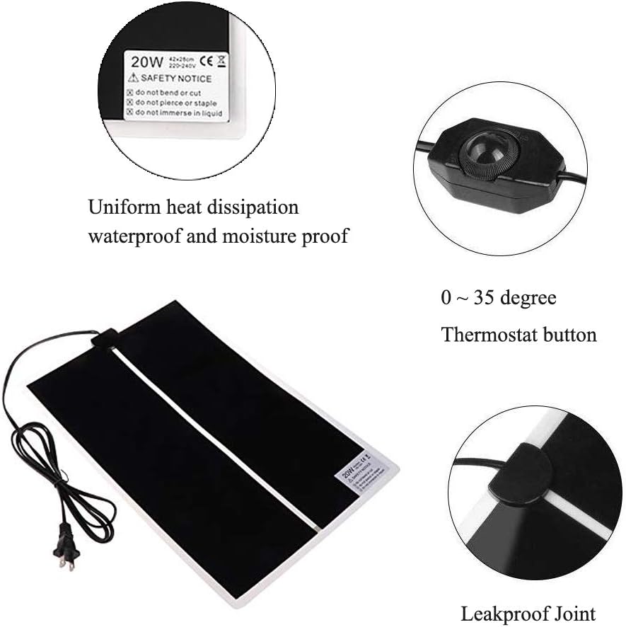 KABASI Reptile Heating Pad, 20W 16.5x11 inch Waterproof Reptile Heat Pad Under Tank Terrarium with