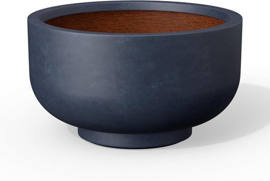 Kante 13.8 Inch Dia Concrete Bowl Planter, Large Tapered Bottom Plant Pot with Drainage, Smooth