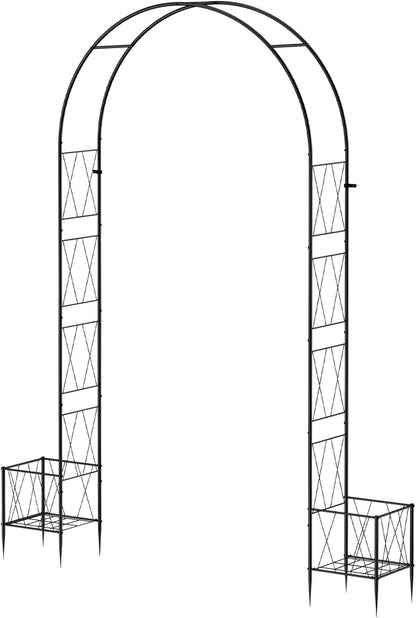 Garden Arch Arbor Trellis with Planter Boxes 8.2 Ft Metal Arch Trellis for Climbing Plants Outdoor