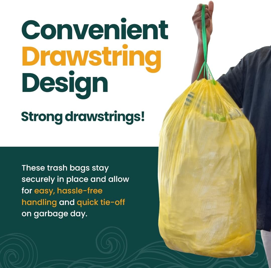 13 Gallon Trash Bags with Drawstrings, 40 Bags Made from 50% Recycled Plastic, Leakproof and