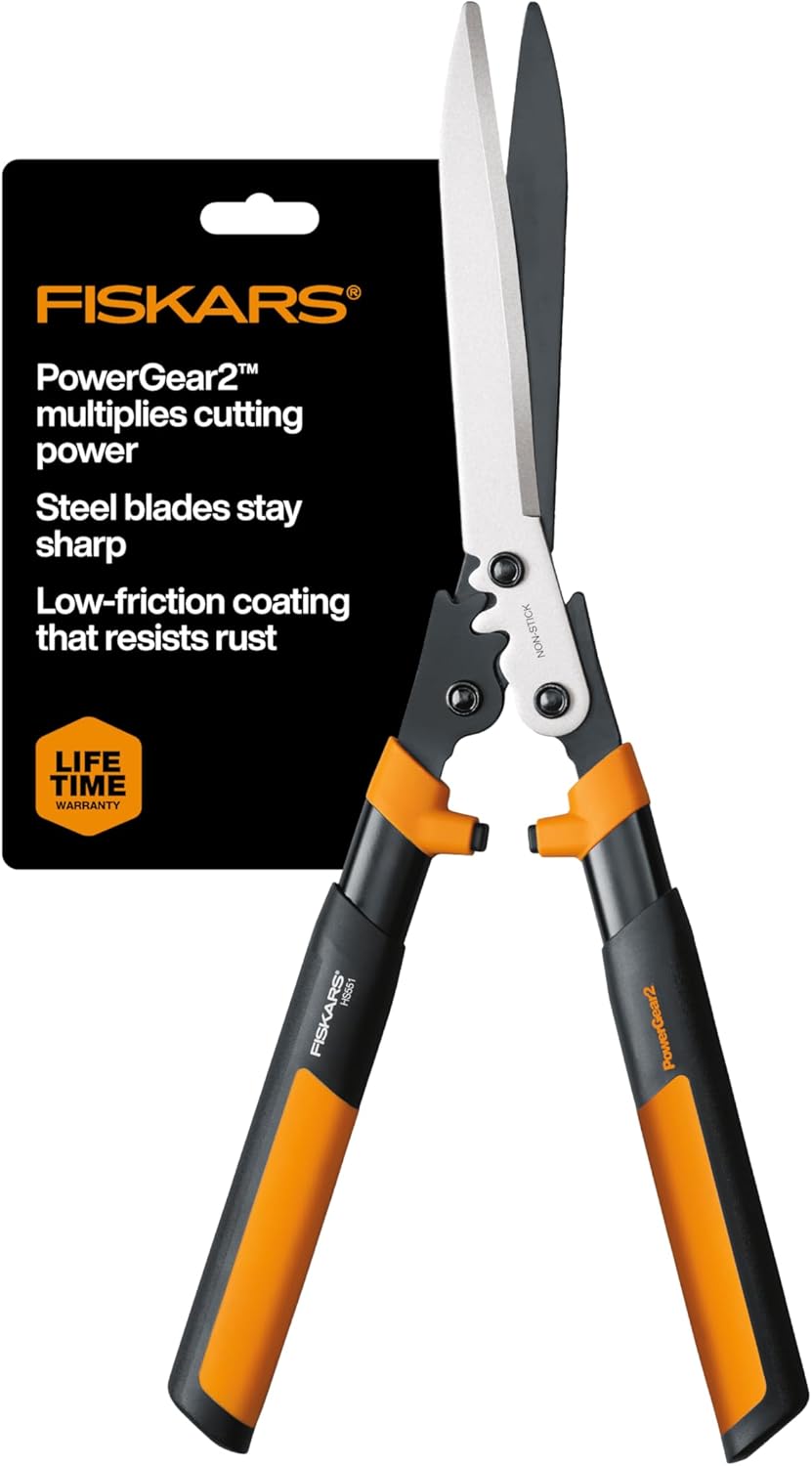Fiskars 23-Inch Hedge Shears, Bush Trimmer with PowerGear2 Technology that Multiplies Power for