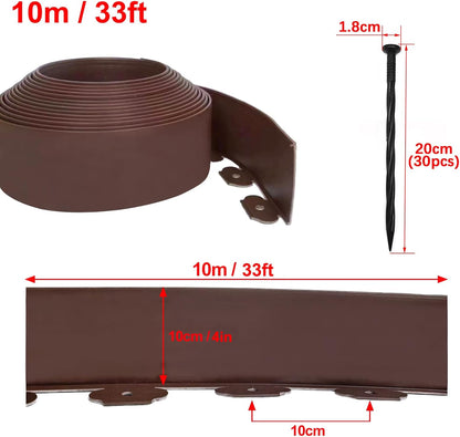 Garden Edging 33FT, 4IN High Landscape Edging Border Plastic Lawn Edging Roll with 50 Spikes for