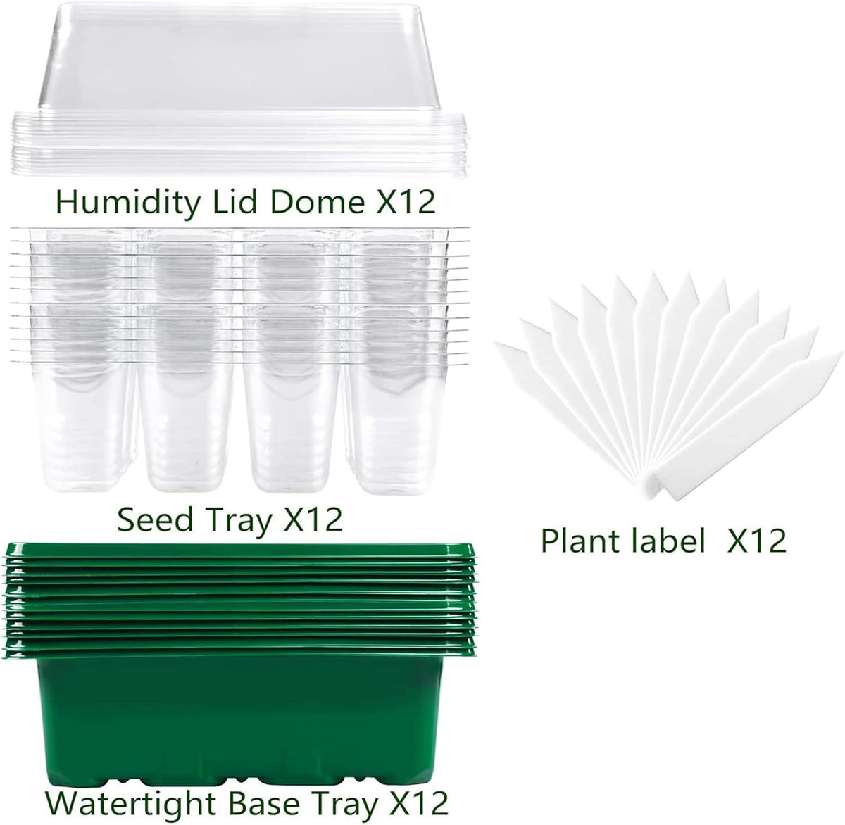 Seed Starter Tray, 12 Set Seedling Kits with Adjustable Humidity Dome, Plant Starter Kit for Seeds