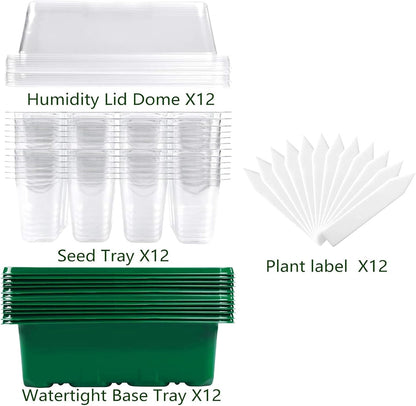Seed Starter Tray, 12 Set Seedling Kits with Adjustable Humidity Dome, Plant Starter Kit for Seeds