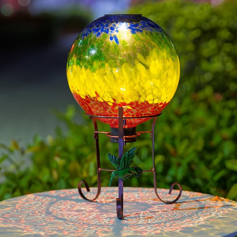 Stargarden Solar Powered Gazing Ball, 10 Inch Glass Gazing Globe, Decorative Gazing Balls with