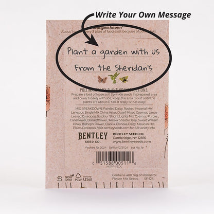 Bentley Pollinator Mix - Pre-Filled, Non-GMO, Non-Coated Butterfly Packets - 25 Annual Wildflower