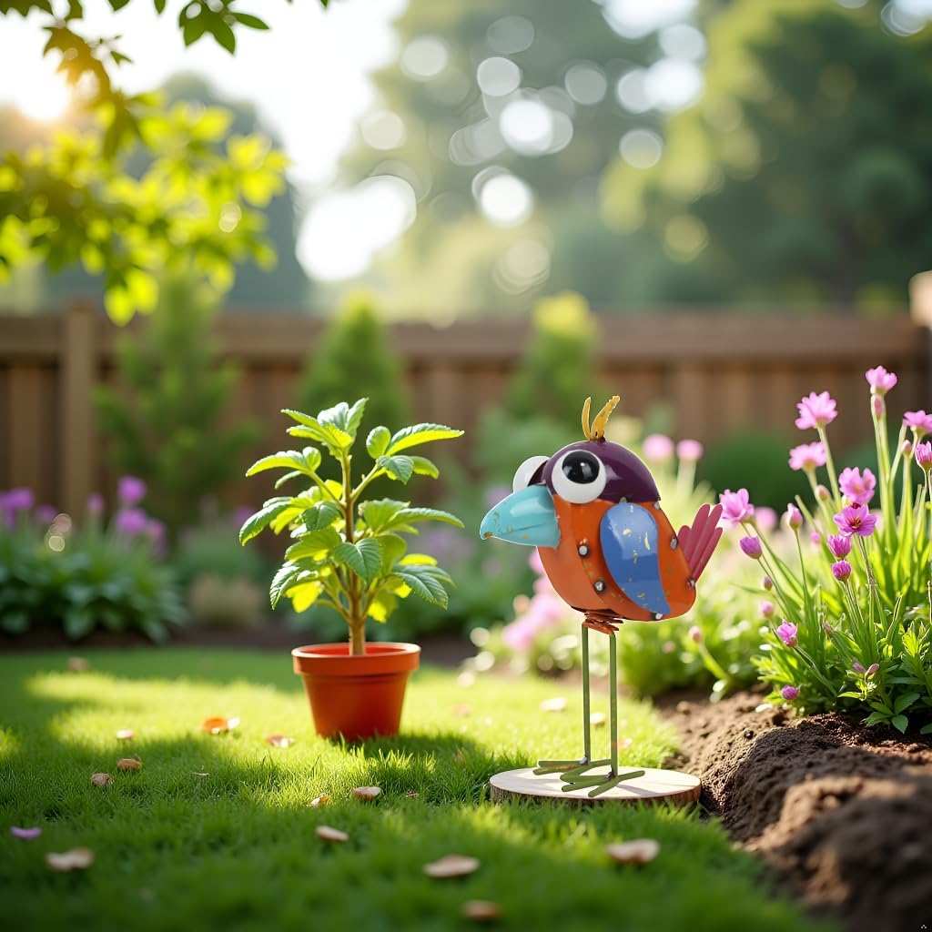 Metal Sparrow Garden Statue -Sparrow Decor Outdoor Sculptures -Garden Decor for