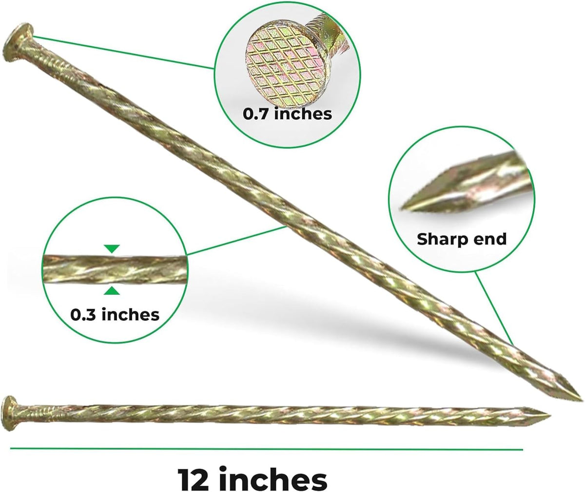 12 Inch Galvanized Heavy Duty Spiral Landscape Spikes, Metal Garden Stakes Edging Anchoring Spikes