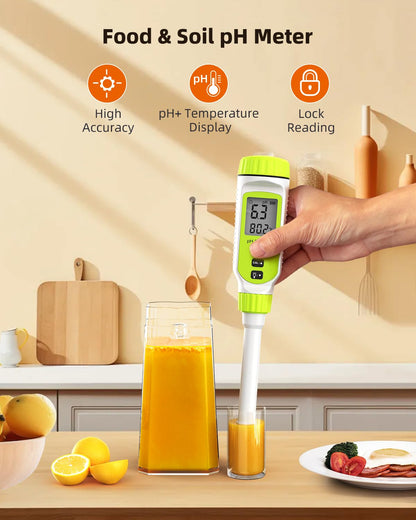 Tadeto Multifunctional Digital pH Meter for Food, High Precision Garden Soil pH Test Kit with LCD
