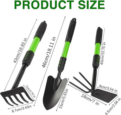 Garden Tool Set, 3Pack Gardening Tools, Stainless Steel Heavy Duty Hand Cultivator, Hoes, Shovel