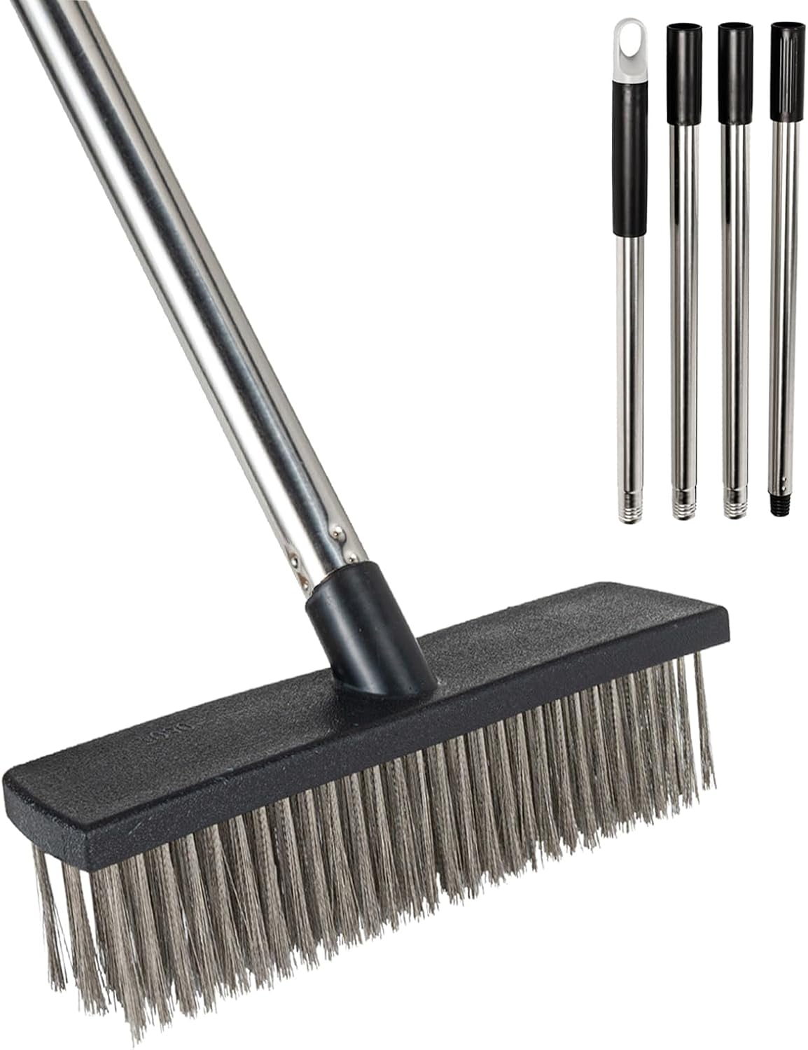 Deck Brush Steel Wire Broom with Long Handle Stiff Scrub Brushes for Cleaning Boat Patio Concrete