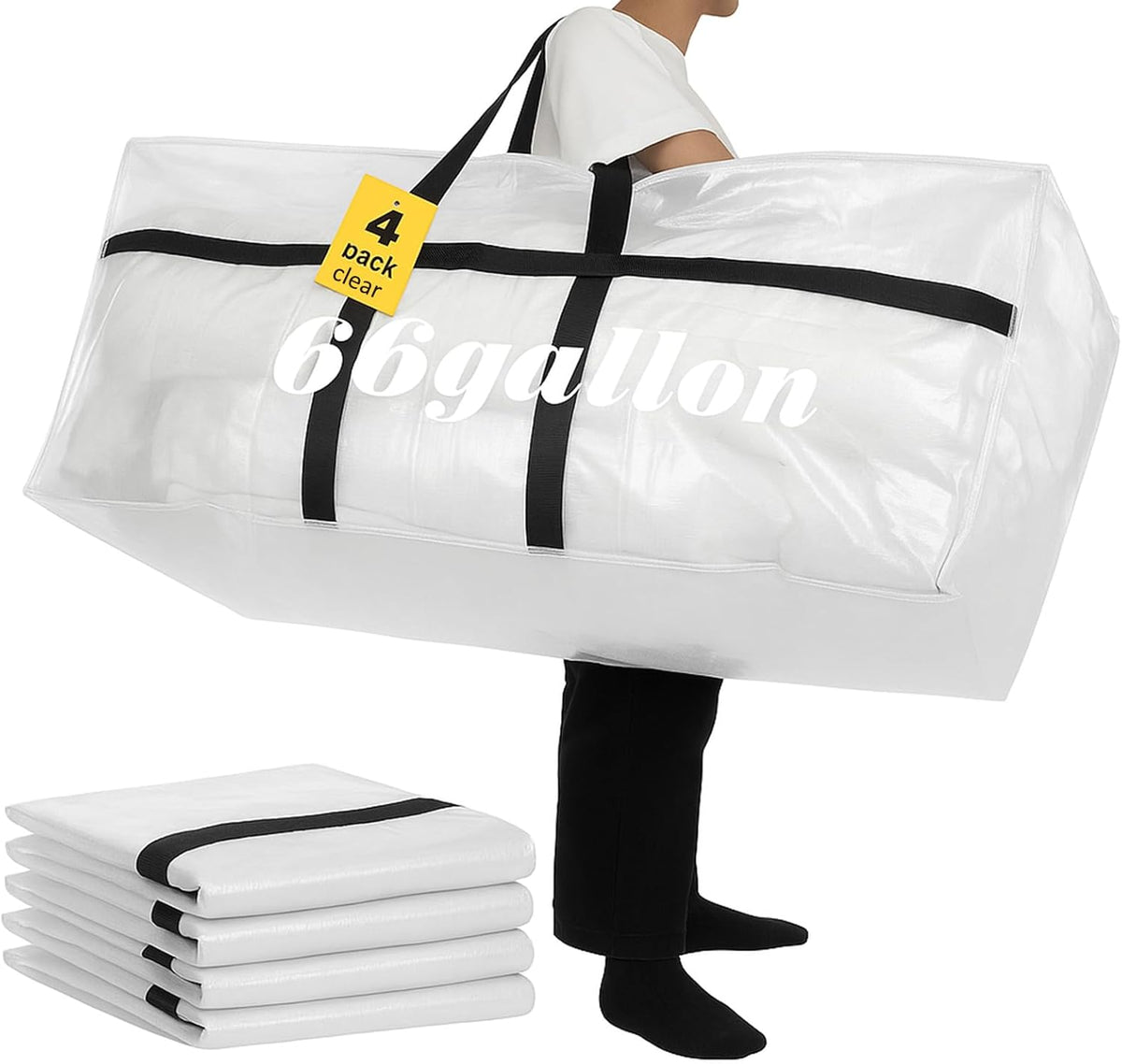 4 Pcs 66 Gallon Large Moving Bags with Zipper and Handles Foldable Storage Duffle Bags Heavy Duty