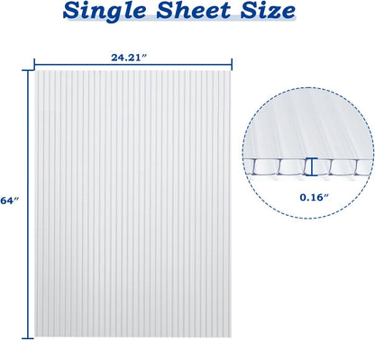 BPS 6Pcs 24'' (W) x 64'' (L) x 0.16'' Polycarbonate Panels, Waterproof UV Protected Reinforced