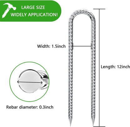 Rebar-Stakes-12-Inch-Galvanized, U Hook Trampoline Stakes 10 Pack Ground Anchors Tent Stakes Heavy