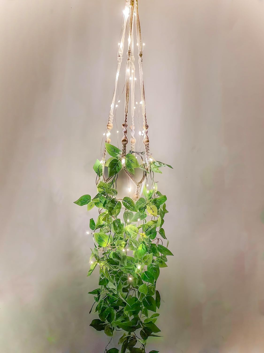 2 Packs Fake Hanging Plant with Lights Artificial Plants with Pots for Home Decor Macrame Plant