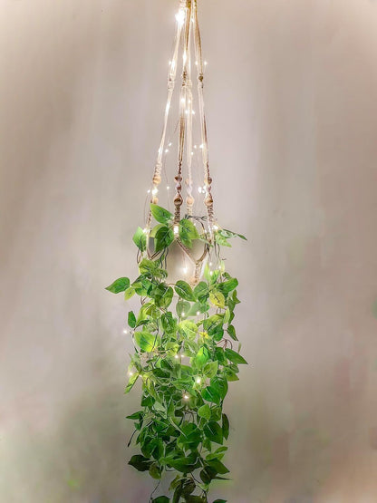 2 Packs Fake Hanging Plant with Lights Artificial Plants with Pots for Home Decor Macrame Plant