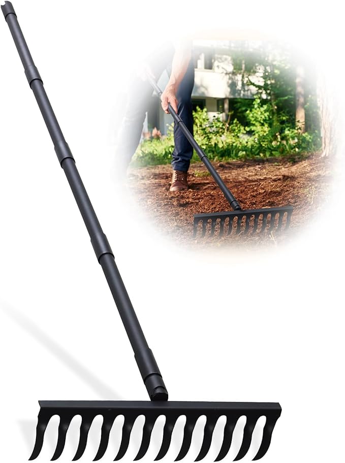 Pragmatist Bow Rake Heavy Duty 60" Metal Head Garden Rake with Adjustable Stainless Steel Handle
