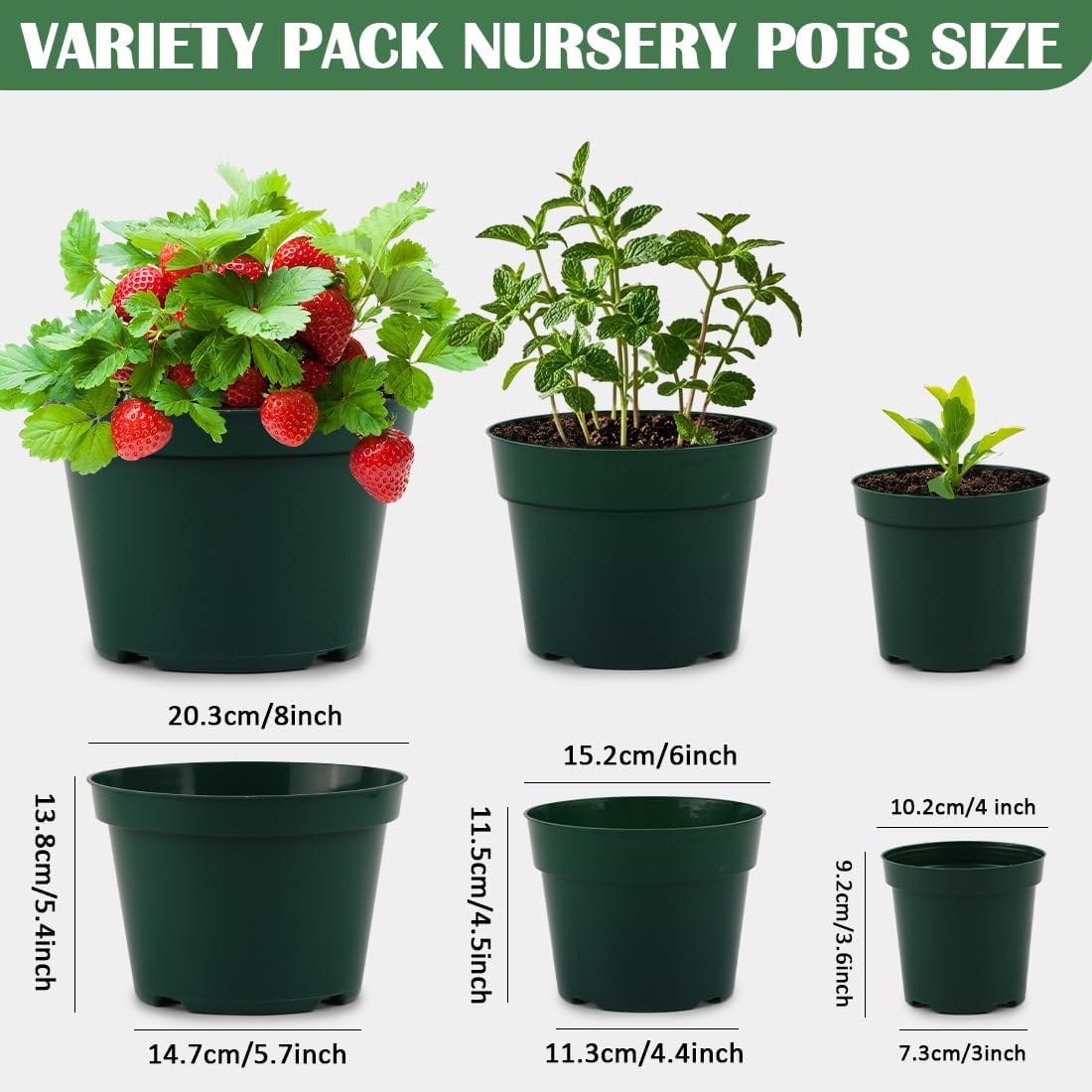 15 Pack 4/6/8 Inch Plant Nursery Pots, Thickened Plastic Pots for Plants with Drainage Holes