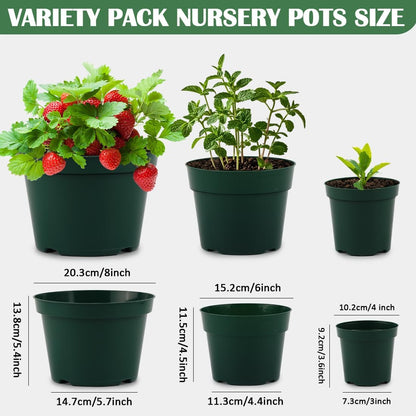 15 Pack 4/6/8 Inch Plant Nursery Pots, Thickened Plastic Pots for Plants with Drainage Holes