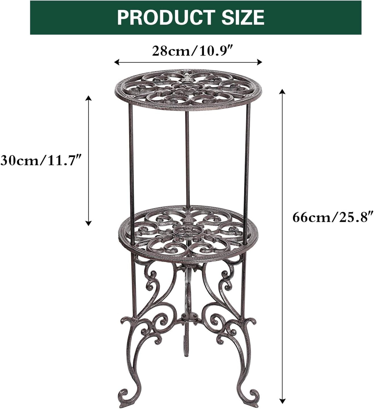 Sungmor Heavy Duty Cast Iron Potted Plant Stand,26-Inch 2 Tiers Metal Planter Rack,Decorative