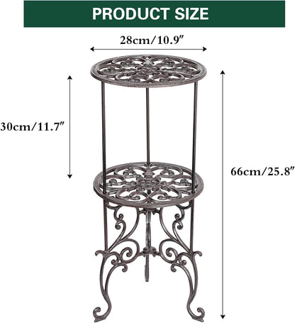 Sungmor Heavy Duty Cast Iron Potted Plant Stand,26-Inch 2 Tiers Metal Planter Rack,Decorative