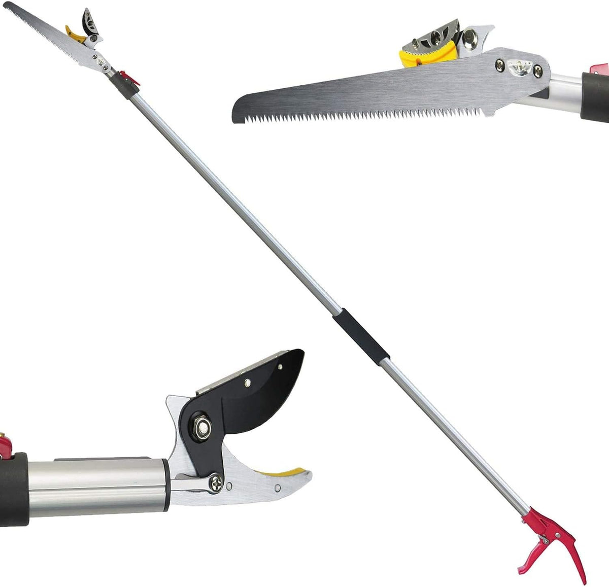 4.4-7.2 Foot Tree Pruner 2 Sections Extendable 4 Nodes Adjustable, Cut and Hold Pruning Trimmer