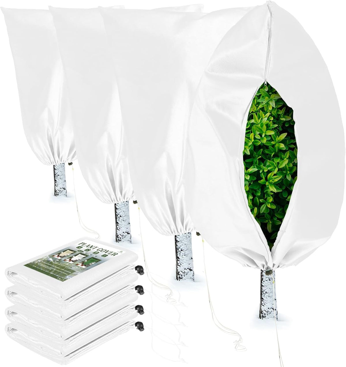Homimp Plant Covers Freeze Protection, 4 Pack Frost Covers with Zipper Drawstring (23.6" x 31.5")