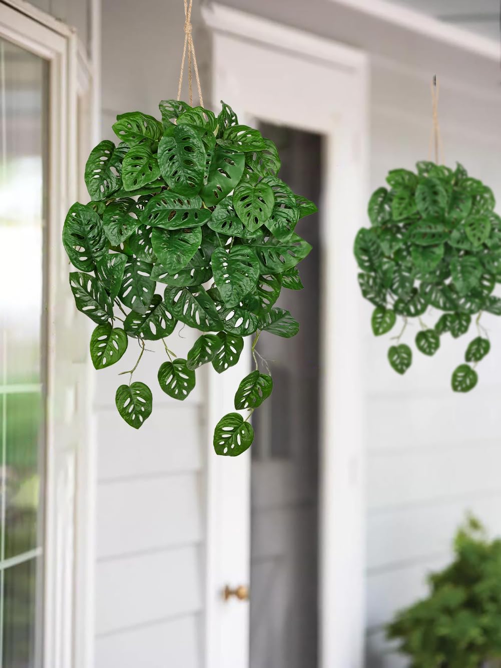 Large Fake Hanging Plants in Pot for Indoor & Outdoor, Long Artificial Monstera Albo Long Plants