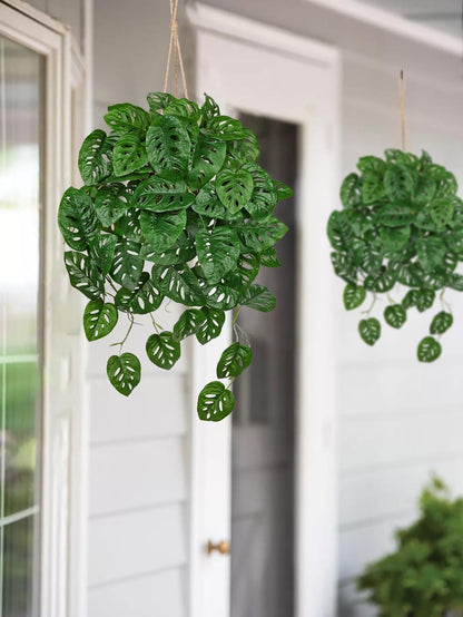 Large Fake Hanging Plants in Pot for Indoor & Outdoor, Long Artificial Monstera Albo Long Plants