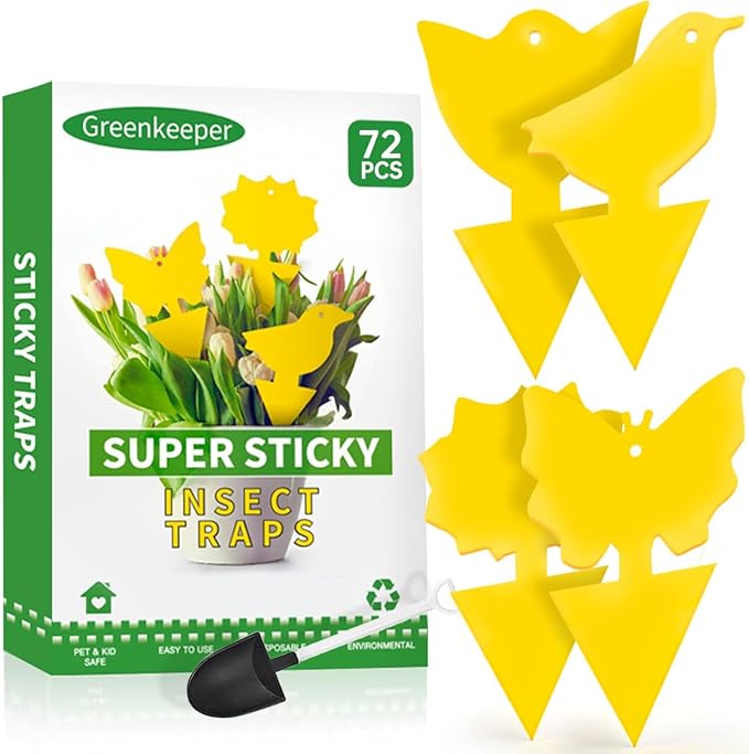 72 Pcs Classic Sticky Traps for Fungus Gnat (Plants), Flying Insect, Whitefly and Fly, Yellow
