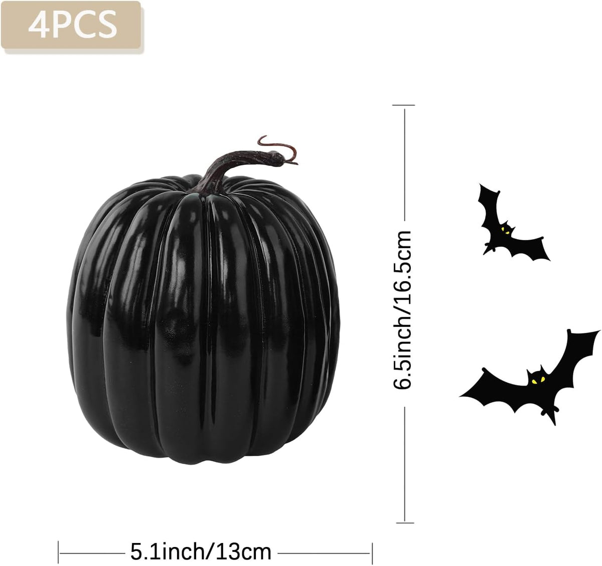 Artmag 6 Inch Large Artificial Pumpkins, 4PCS Big Black Faux Foam Harvest Pumpkins for Fall Autumn