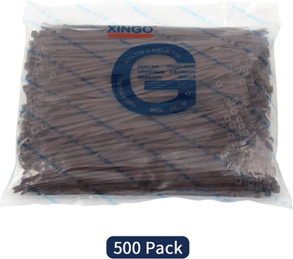 XINGO 8 Inch Brown Cable Zip Ties (500 Pack), 40 Lbs Tensile Strength-Heavy Duty, Self-Locking