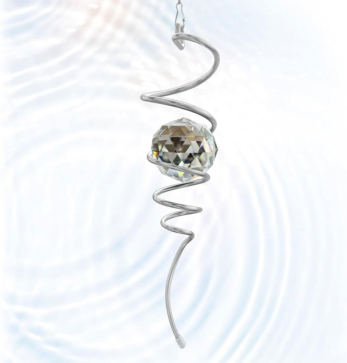 Gazing Ball Spiral Tail, Wind Spinners Stabilizer with Swivel Hook & Clear Crystal Ball, Hanging