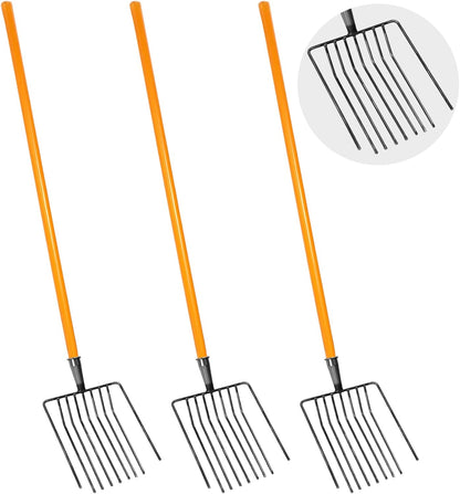 Pitch Fork, 3 Sets Heavy Duty Pitch Fork with 47.2" Wood Handle, 9-Tine Horse Stall Forks with