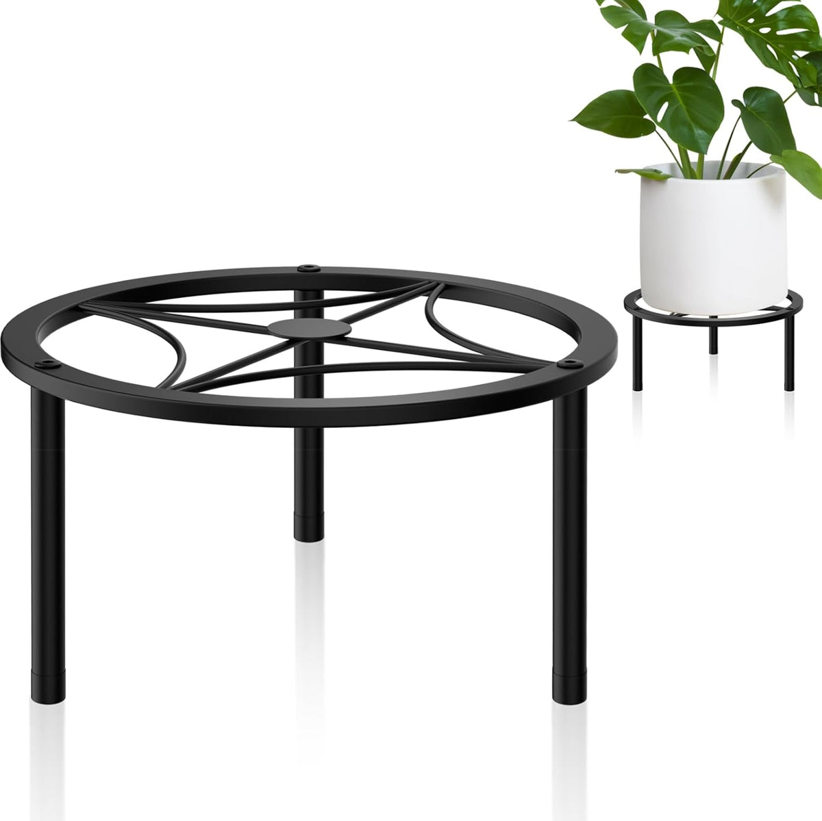 TOSKING Heavy Duty Metal Plant Stand - 9-inch Round Tray with Geometric Pattern, Adjustable