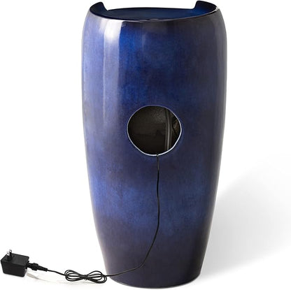Glitzhome 29.25" H Oversized Ceramic Vase Outdoor Water Fountain Tall Patio Garden Water Fountain