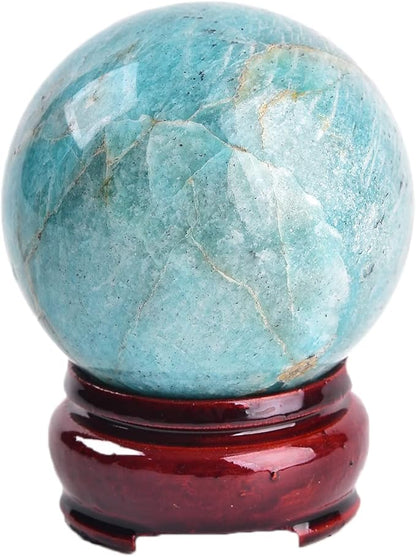 JIC Gem Natural Amazonite Crystal Ball with Wood Stand Gemstone Sphere, Polished Healing Energy