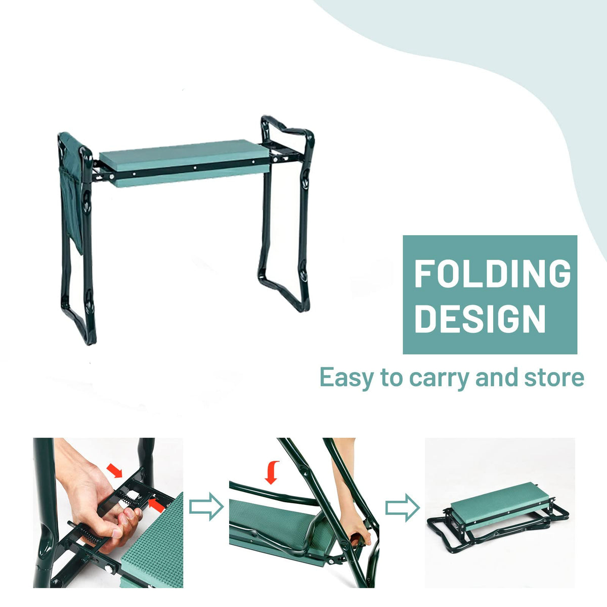 OFFICEJOY 2-in-1 Garden Kneeler & Seat, Folding Seat w/EVA Foam Kneeling Pad & Removable Tools